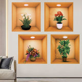 3D Vinyl Removable Wall Sticker Decals DIY, Set of 4 Plants False Niche Green Potted Plants Mural plant