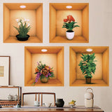3D Vinyl Removable Wall Sticker Decals DIY, Set of 4 Plants False Niche Green Potted Plants Mural plant