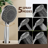 High Pressure Handheld Shower Head, 5 Functions High Flow Shower Head with Handheld Powerful Spray Shower Head for Improving Water