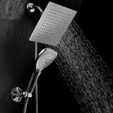 Ultra-Luxury 8" Rainfall Shower Head/Handheld Combo. Convenient Push-Button Flow Control Button for easy one-handed operation.