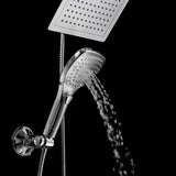 Ultra-Luxury 8" Rainfall Shower Head/Handheld Combo. Convenient Push-Button Flow Control Button for easy one-handed operation.