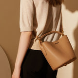 top layer cowhide bag, women's bag, crossbody bag, high-end leather handbag, water bucket