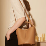 top layer cowhide bag, women's bag, crossbody bag, high-end leather handbag, water bucket