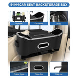 Car Seat Back Storage Box -Multifunctional Storage Box with Cup Holders, Tissue Box & Hooks, Headrest Mounted Travel Essential for Kids and Family Road Trips