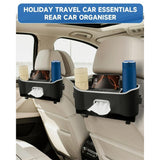 Car Seat Back Storage Box -Multifunctional Storage Box with Cup Holders, Tissue Box & Hooks, Headrest Mounted Travel Essential for Kids and Family Road Trips