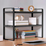 Double Tier Desktop Storage Shelf Desk Organizer for Books and Office Supplies - Wooden Tiered Shelf with Raised Guardrails for Home Study Room Bedroom Computer Desk - 14.17 x 11.81 x 7.87 Inch