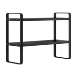 Double Tier Desktop Storage Shelf Desk Organizer for Books and Office Supplies - Wooden Tiered Shelf with Raised Guardrails for Home Study Room Bedroom Computer Desk - 14.17 x 11.81 x 7.87 Inch