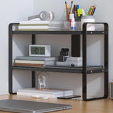 Double Tier Desktop Storage Shelf Desk Organizer for Books and Office Supplies - Wooden Tiered Shelf with Raised Guardrails for Home Study Room Bedroom Computer Desk - 14.17 x 11.81 x 7.87 Inch