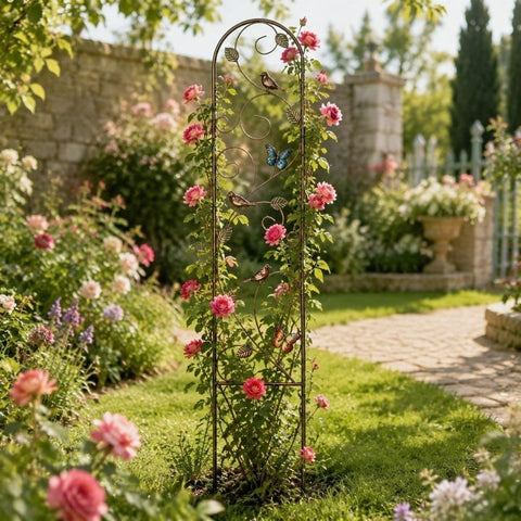 60"x11" Bronze Metal Garden Trellises, Decorative Butterfly & Bird Rustproof Trellis for Outdoor Climbing Plants, Roses, Vines, Cucumbers & Vegetables