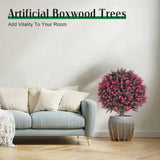 2 Pack Artificial Rose Boxwood Topiary Balls for Outdoor with Ground ,UV Resistance Faux Greenery Shrubs,for Garden