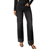Women'S High Waisted Straight Leg Jeans Rhinestone Sparkle Stretch Trendy Streetwear Jeans Blue L