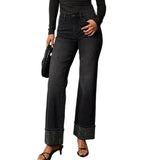 Women'S High Waisted Straight Leg Jeans Rhinestone Sparkle Stretch Trendy Streetwear Jeans Blue L
