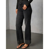 Women'S High Waisted Straight Leg Jeans Rhinestone Sparkle Stretch Trendy Streetwear Jeans Blue L