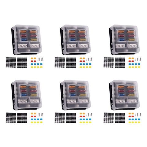 6X 6-Way Waterproof Fuse Block,with LED Indicator 12 Circuits with Negative Marine Fuse Box for DC 12/24V Car RV Truck In Australia - Darrahopens