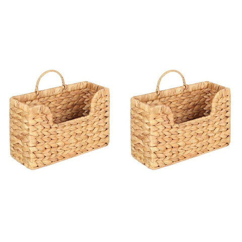 2X Handwoven Water Hyacinth Wall Magazine Holder - Hanging Organizer for Mail, Newspapers & Magazines, Boho Basket