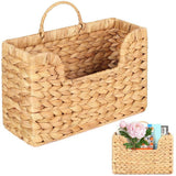 2X Handwoven Water Hyacinth Wall Magazine Holder - Hanging Organizer for Mail, Newspapers & Magazines, Boho Basket