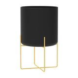 12.6x8.1in Large Metal Floor Planter with Stand Decorative Iron Pot with Drainage Holes for Living Room Office Garden Balcony Indoor Plants Black Gold White In Australia - Darrahopens