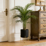12.6x8.1in Large Metal Floor Planter with Stand Decorative Iron Pot with Drainage Holes for Living Room Office Garden Balcony Indoor Plants Black Gold White