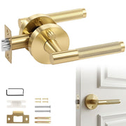Champagne Gold Privacy Door Handle with Knob Indoor for Bedroom or Bathroom Heavy Duty Door Handle Interior with Lock for Left Right Sided
