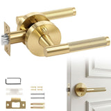 Champagne Gold Privacy Door Handle with Knob Indoor for Bedroom or Bathroom Heavy Duty Door Handle Interior with Lock for Left Right Sided