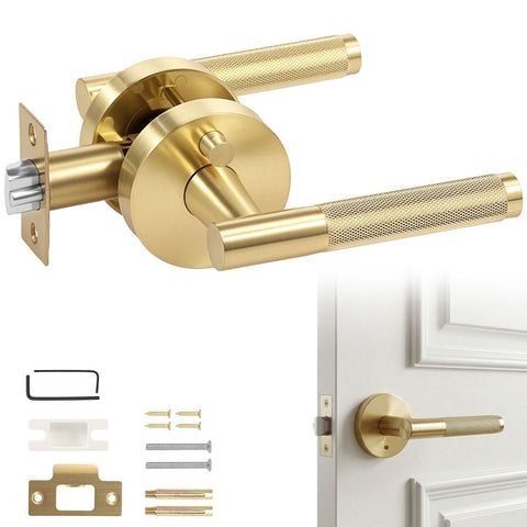 Champagne Gold Privacy Door Handle with Knob Indoor for Bedroom or Bathroom Heavy Duty Door Handle Interior with Lock for Left Right Sided