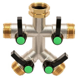 4-Way Brass Garden Hose Splitter, 3/4" NPT Threaded Water Connector, Hassle Free Installation for Lawn, Garden & Outdoor Use