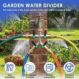 4-Way Brass Garden Hose Splitter, 3/4" NPT Threaded Water Connector, Hassle Free Installation for Lawn, Garden & Outdoor Use