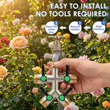 4-Way Brass Garden Hose Splitter, 3/4" NPT Threaded Water Connector, Hassle Free Installation for Lawn, Garden & Outdoor Use