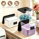 4 Pcs Laundry Pods Container Storage Set 3 Acrylic Canisters with Wooden Lids Dryer Sheet Container Holder with Measuring Scoops Labels Clear Organizer for Detergent Pods Scent Booster Dryer Balls