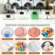 4 Pcs Laundry Pods Container Storage Set 3 Acrylic Canisters with Wooden Lids Dryer Sheet Container Holder with Measuring Scoops Labels Clear Organizer for Detergent Pods Scent Booster Dryer Balls
