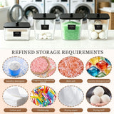 4 Pcs Laundry Pods Container Storage Set 3 Acrylic Canisters with Wooden Lids Dryer Sheet Container Holder with Measuring Scoops Labels Clear Organizer for Detergent Pods Scent Booster Dryer Balls