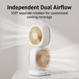 Dual 350° Rotatable Head Rechargeable Desk Fan, Quiet Brushless USB Portable Air Circulator, Small Personal Cooling Fan for Bedroom Office Dorm Camping Travel (Yellow)