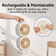 Dual 350° Rotatable Head Rechargeable Desk Fan, Quiet Brushless USB Portable Air Circulator, Small Personal Cooling Fan for Bedroom Office Dorm Camping Travel (Yellow)