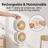 Dual 350° Rotatable Head Rechargeable Desk Fan, Quiet Brushless USB Portable Air Circulator, Small Personal Cooling Fan for Bedroom Office Dorm Camping Travel (Yellow)