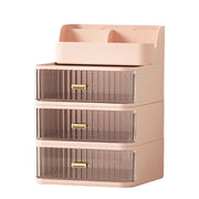 Makeup Organizer with 3 Large Drawers, Clear Rectangular Compartments for Brushes & Eyeshadow, Bathroom Vanity Storage, Cosmetic Countertop Organizer for Lipstick, Nail Polish, and Beauty Supplies