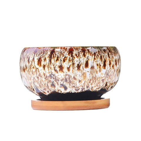 Darrahopens Home & Garden > Decor > Vases & Table Decor 3.94 Inch Round Ceramic Succulent Planter Pot with Drainage Hole and Attached Saucer, Glazed Shallow Cute Indoor Pot for Cactus, Small Flower Pots, Home Garden Decor (Plants Not Included) In Australia - Darrahopens