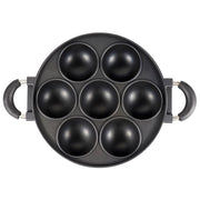 7-Cup Nonstick Baking Pan with Handle,Mini Muffin Tray,Round Metal Oven Bakeware,Black