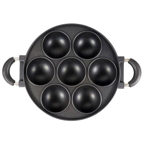 7-Cup Nonstick Baking Pan with Handle,Mini Muffin Tray,Round Metal Oven Bakeware,Black