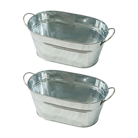 Party Drink Chiller Ice Buckets Set, 2 Piece Galvanized Oval Beverage Tub with Side Handle and Wide Opening Design for Patios Gatherings and Buffets Tables In Australia - Darrahopens