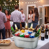 Party Drink Chiller Ice Buckets Set, 2 Piece Galvanized Oval Beverage Tub with Side Handle and Wide Opening Design for Patios Gatherings and Buffets Tables In Australia - Darrahopens
