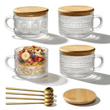 4 Packs Vintage Coffee Mugs, 14oz Embossed Glass Cups, Overnight Oats Containers with Lids, Vintage Mugs Set, Coffee Bar Accessories In Australia - Darrahopens