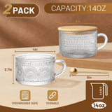 4 Packs Vintage Coffee Mugs, 14oz Embossed Glass Cups, Overnight Oats Containers with Lids, Vintage Mugs Set, Coffee Bar Accessories In Australia - Darrahopens