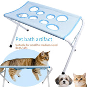 Blue Detachable Pet Grooming Hammock with Straps, Elevated Breathable Mesh Bath Nail Trimming Helper Cot for Small Dogs and Cats