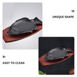 Heat Resistant Iron Fish Serving Plate with Wood Base Multi Color for Kitchen and Restaurant In Australia - Darrahopens
