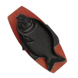 Heat Resistant Iron Fish Serving Plate with Wood Base Multi Color for Kitchen and Restaurant