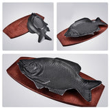 Heat Resistant Iron Fish Serving Plate with Wood Base Multi Color for Kitchen and Restaurant In Australia - Darrahopens