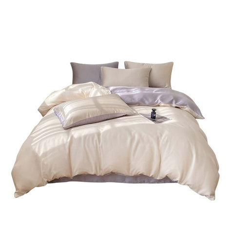 Solid Color Ice Silk Bedding Set 4 Pieces, Summer Breathable Sheets and Covers, Lightweight and Cooling, Machine Washable