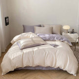 Solid Color Ice Silk Bedding Set 4 Pieces, Summer Breathable Sheets and Covers, Lightweight and Cooling, Machine Washable