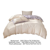 Solid Color Ice Silk Bedding Set 4 Pieces, Summer Breathable Sheets and Covers, Lightweight and Cooling, Machine Washable