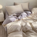 Solid Color Ice Silk Bedding Set 4 Pieces, Summer Breathable Sheets and Covers, Lightweight and Cooling, Machine Washable